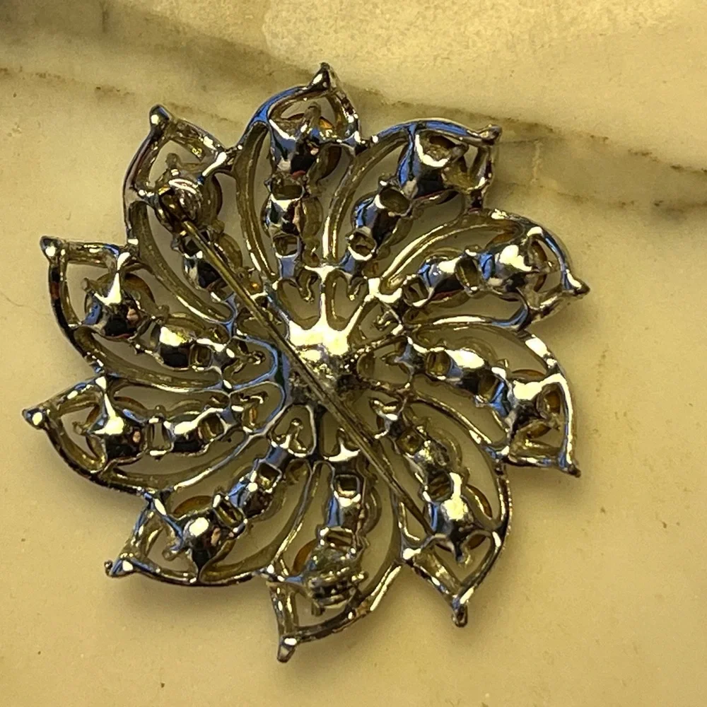 Elegant Vintage Icy Blue and Silver Floral Brooch